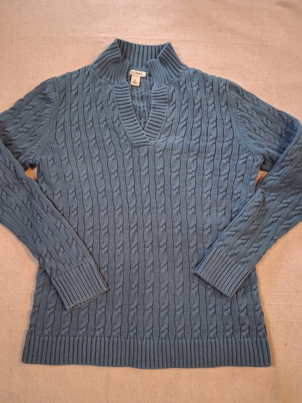 L.L. Bean Blue Cable-Knit V-Notch Sweater Women's Size Small
